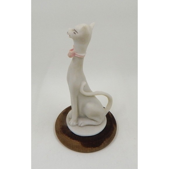 Capodimonte Miniature Siamese Cat Long Neck Bowtie Hand Painted Wooden Base - Picture 2 of 9